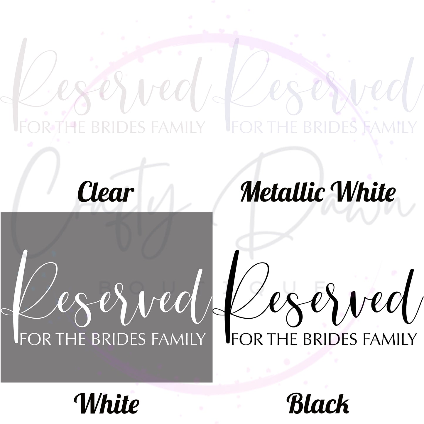 Reserved For The Bride's Family Acrylic Sign