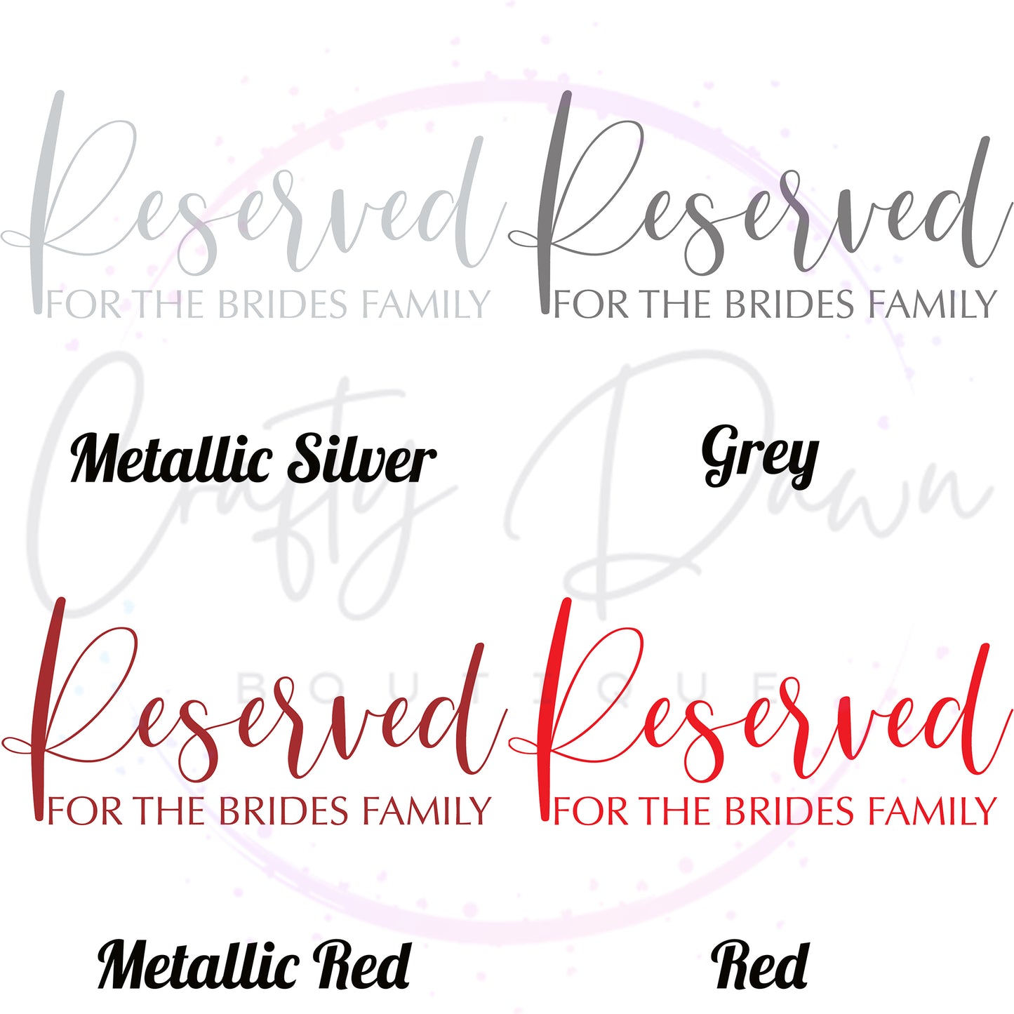 Reserved For The Bride's Family Acrylic Sign