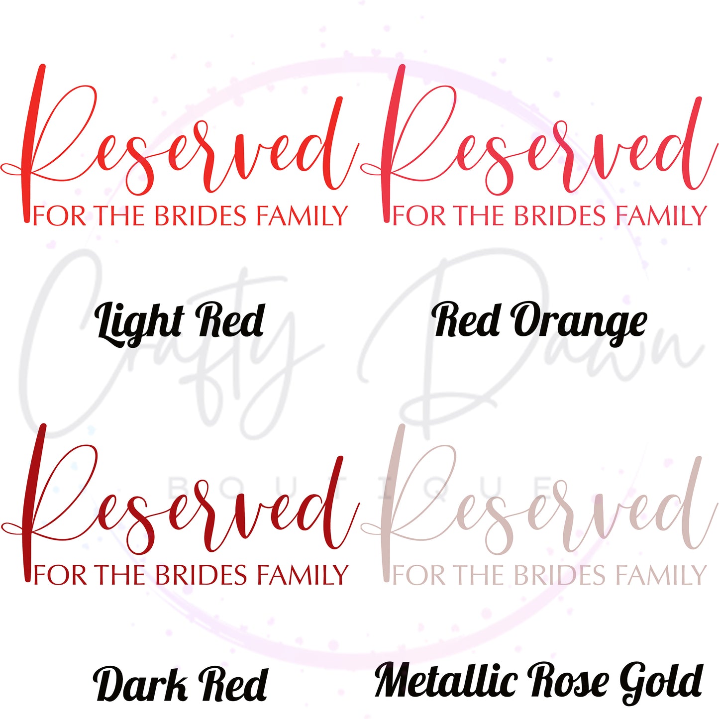 Reserved For The Bride's Family Acrylic Sign