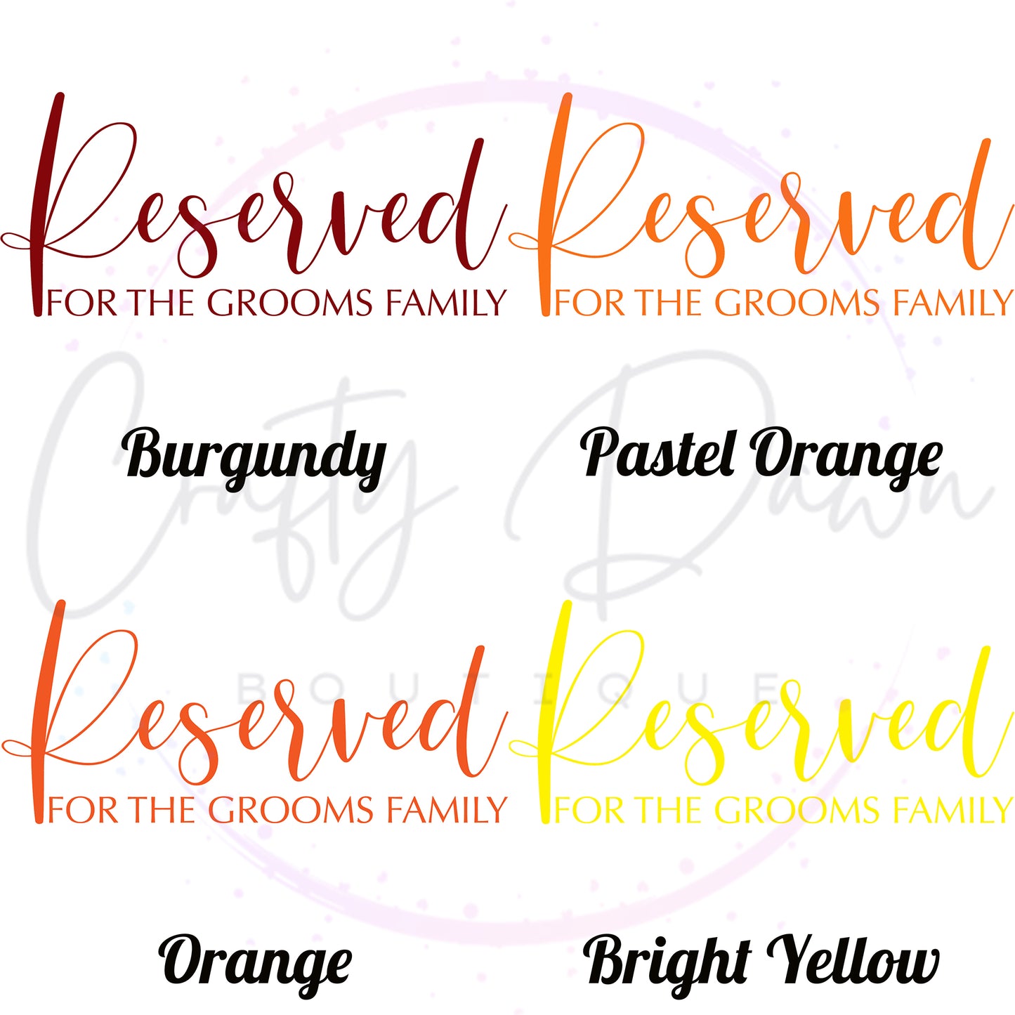 Reserved For The Groom's Family Acrylic Sign