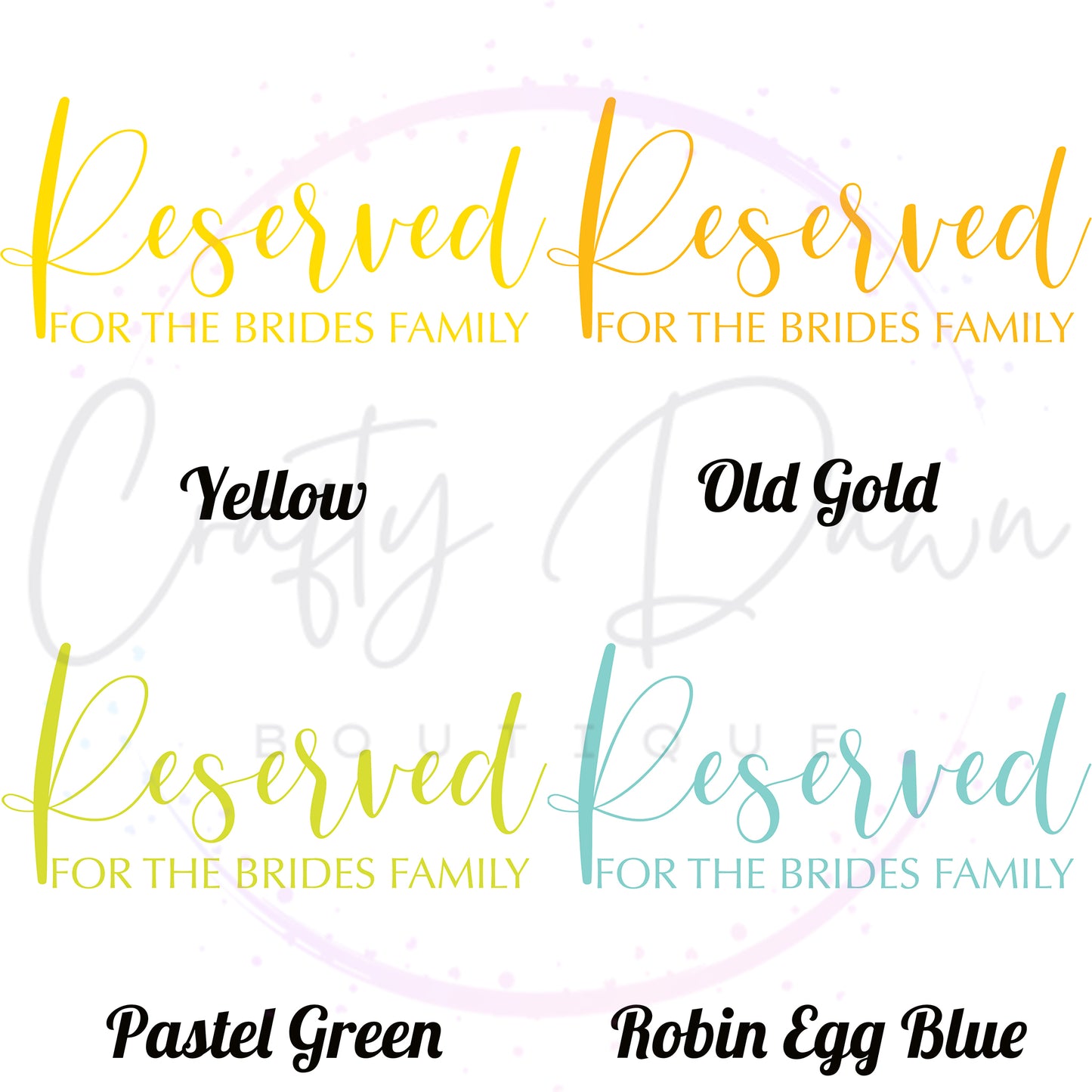 Reserved For The Bride's Family Acrylic Sign