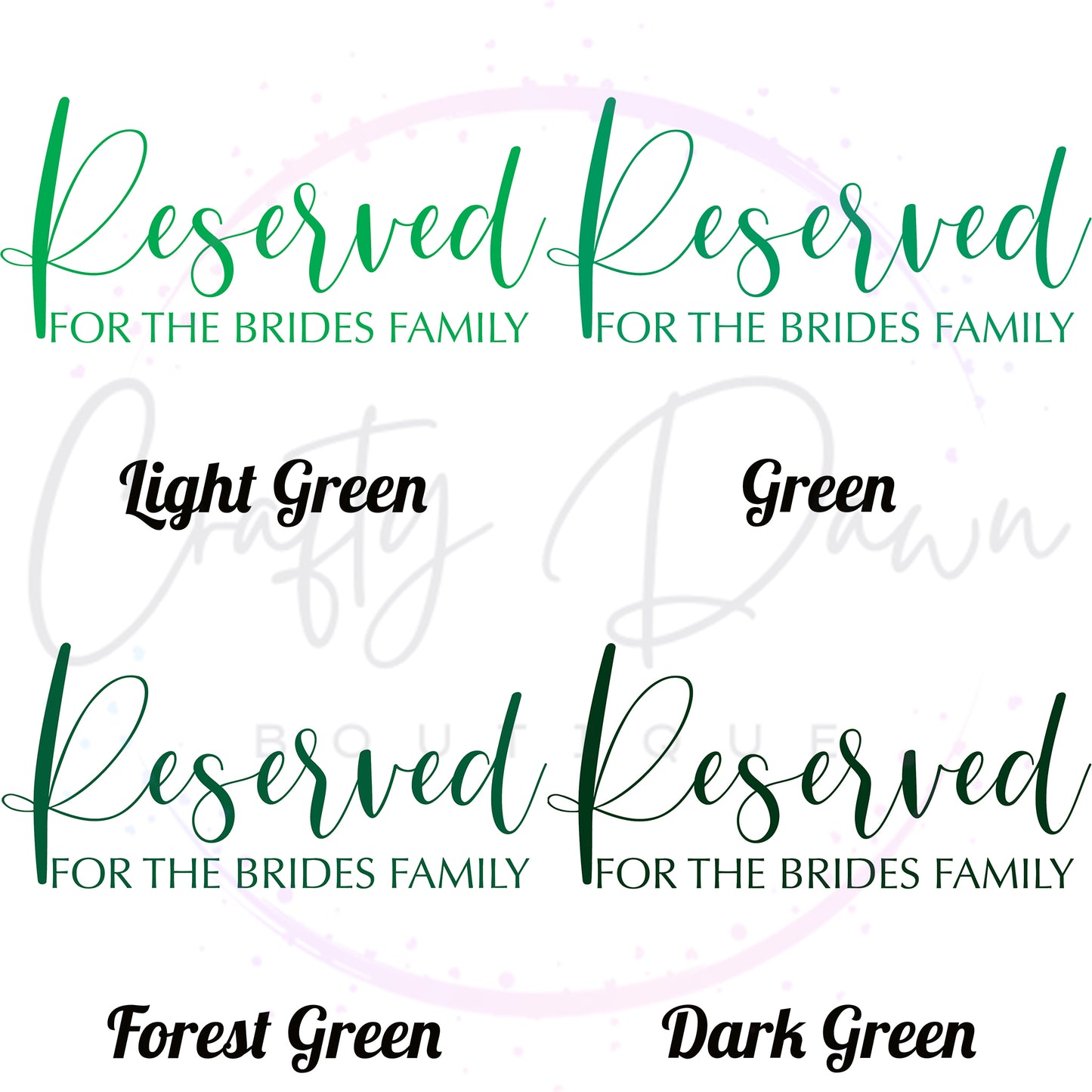Reserved For The Bride's Family Acrylic Sign