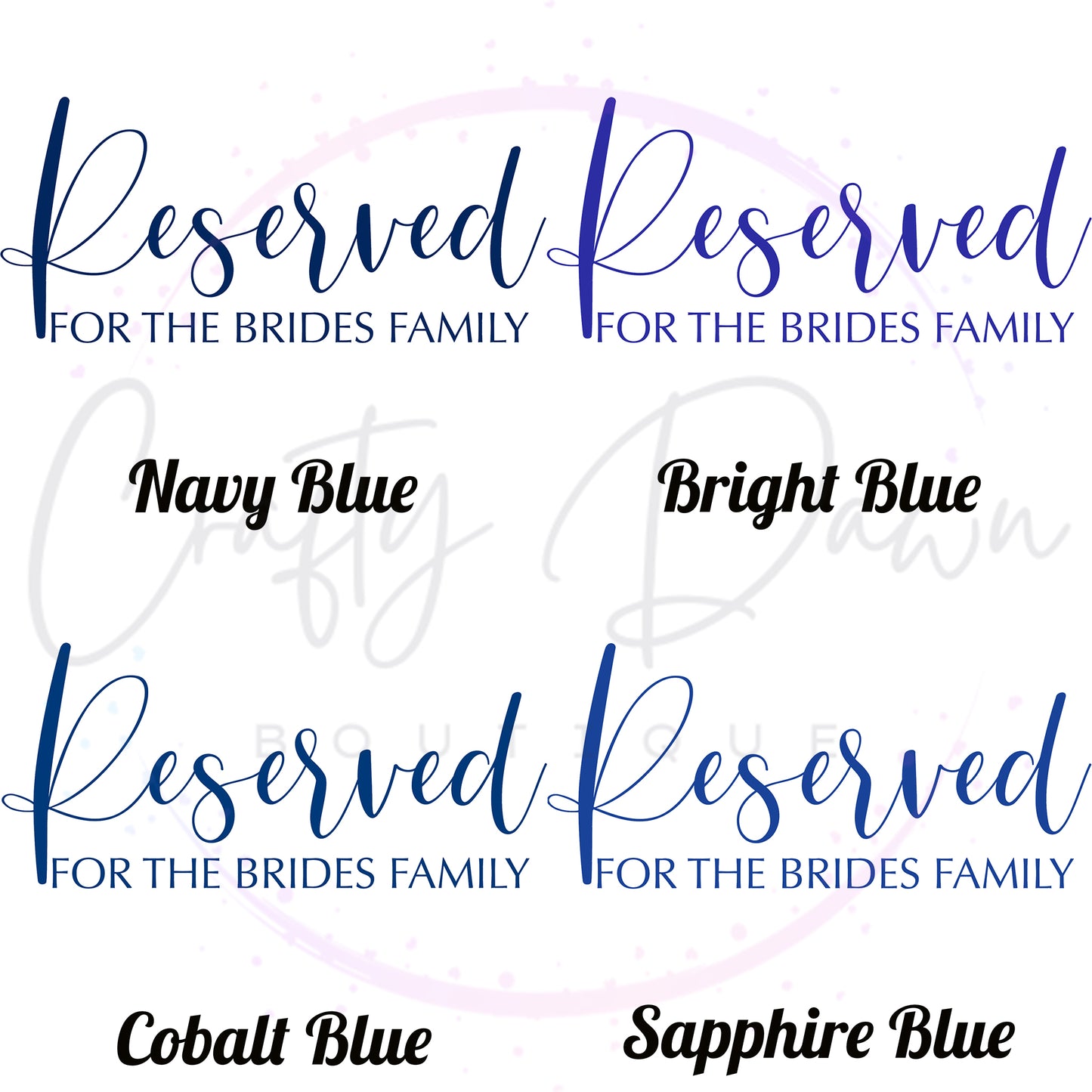 Reserved For The Bride's Family Acrylic Sign