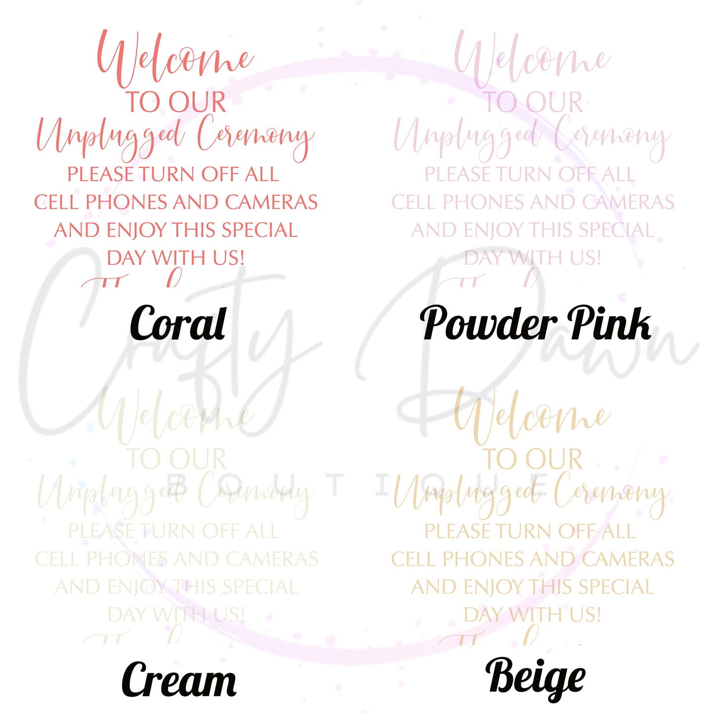 Unplugged Ceremony Acrylic Sign